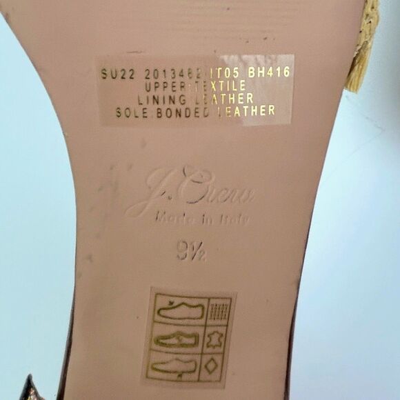 J.Crew Lina Kitten Heels Sandals Woven Raffia Fringe Natural Straw & Leather 9.5 - Picture 10 of 11